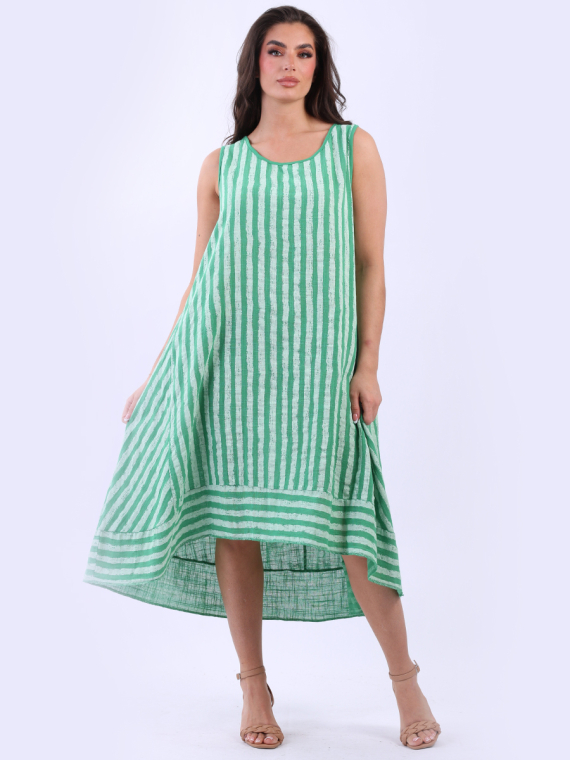 Wholesale Made In Italy Sleeveless Lagenlook Stripy Cotton Tank Dress
