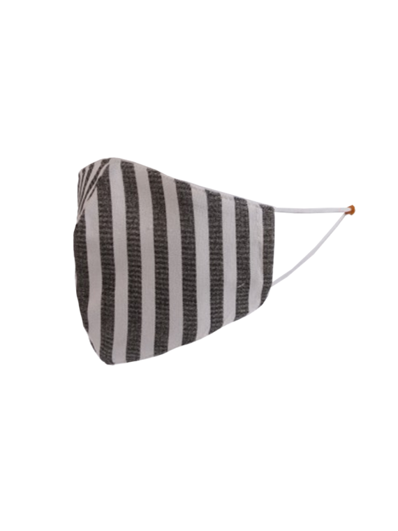 Made In Italy Stripe Print 2 Layered Cotton Face Masks-Charcoal side