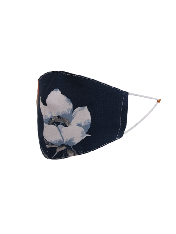 Made In Italy Tulip Print Cotton Denim Face Masks-navy side