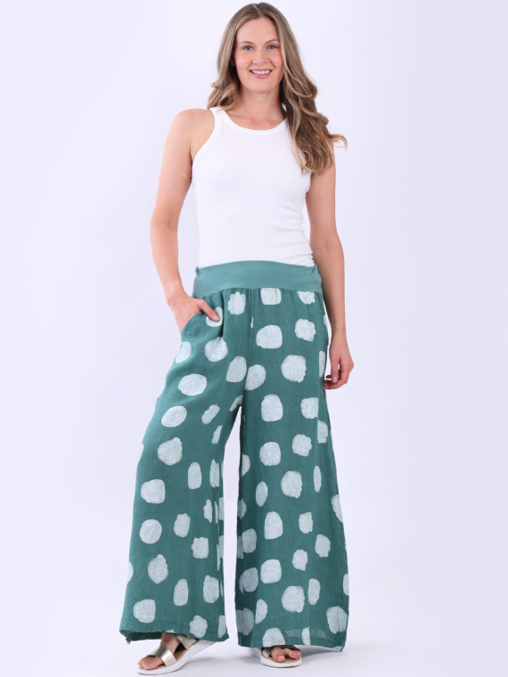 Wholesale Made In Italy Wide Leg Polka Dots Linen Palazzo