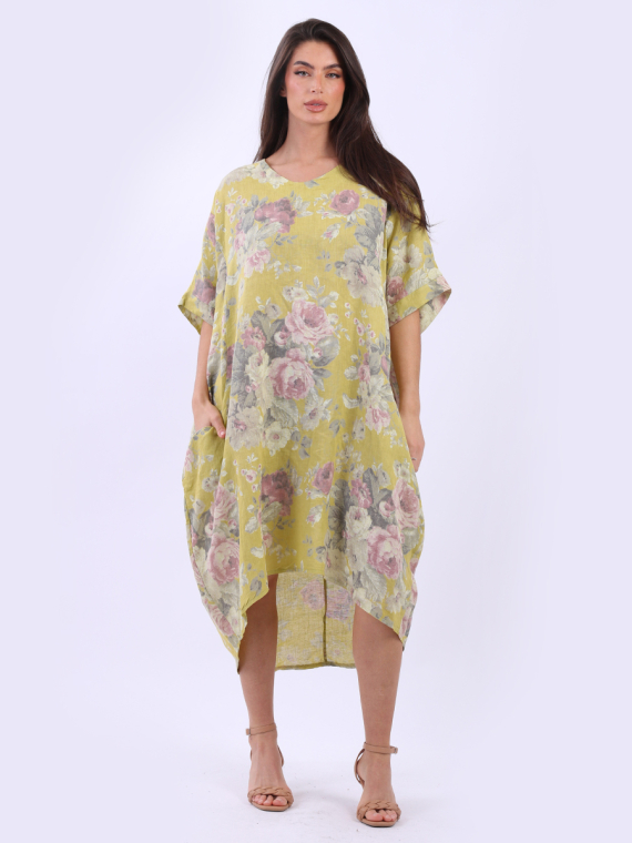 Oversized Floral Linen Dress