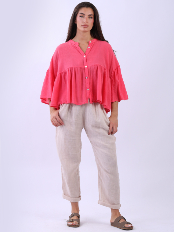 Button down peplum top sales