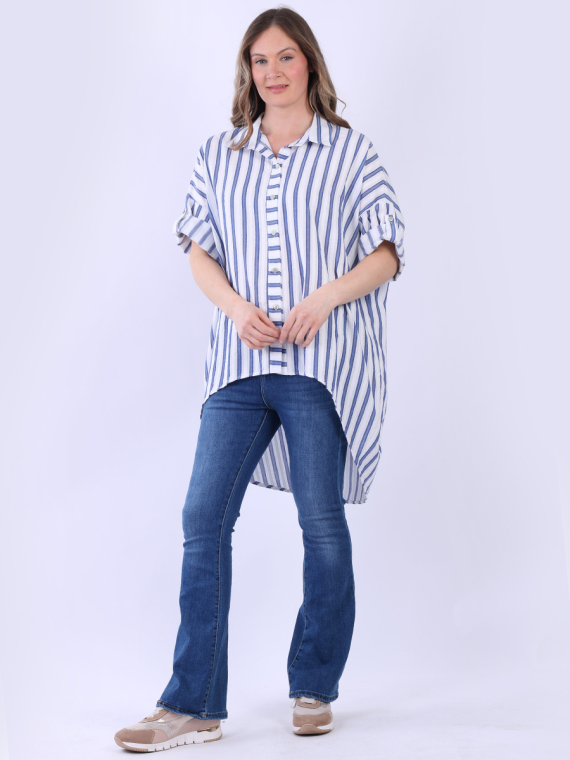Plus Size Stripy Cotton Shirt