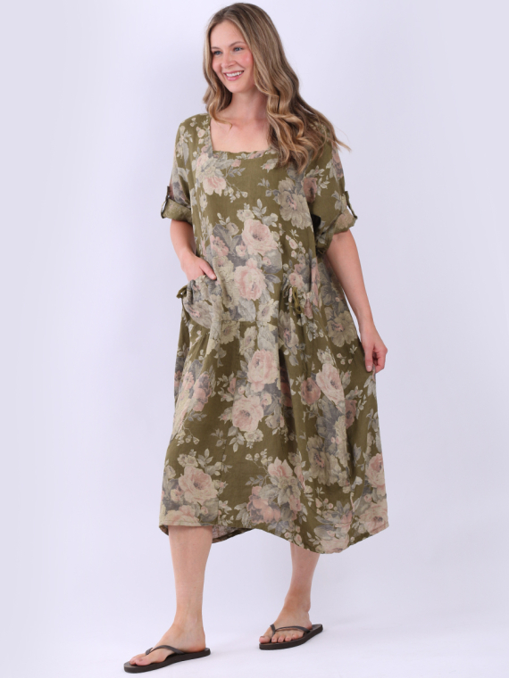 Wholesale Plus Size Floral Linen Lagenlook Dress