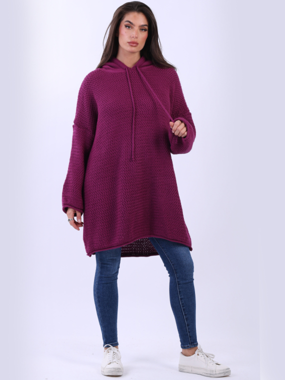 Plus Size Plain Knitted Women Long Hoodie Jumper