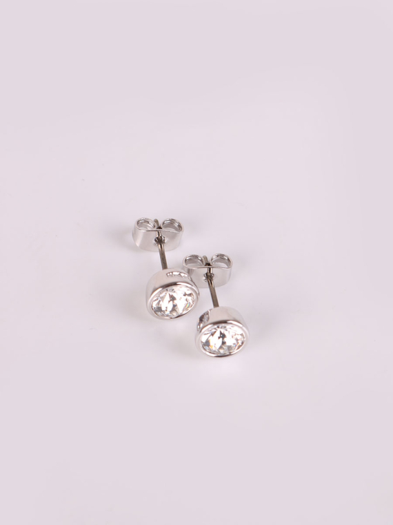 Rhodium Plated Crystal Stud Earrings-2
