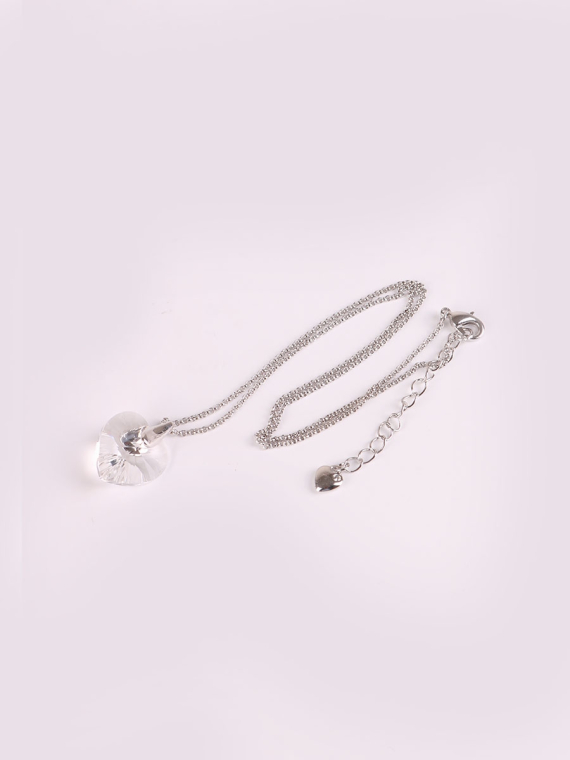 Rhodium Plated Crystal Diamond Shaped Necklace-2