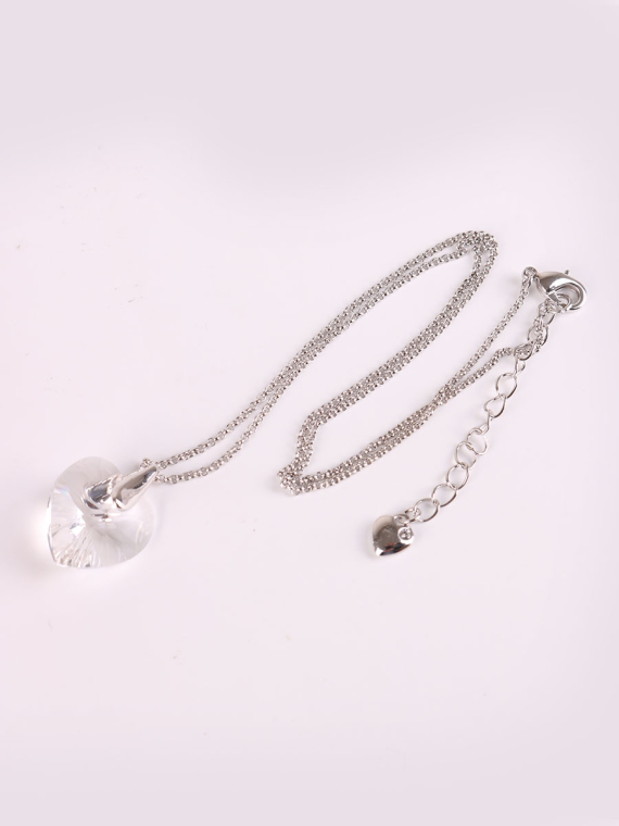 Rhodium Plated Crystal Diamond Shaped Necklace-1