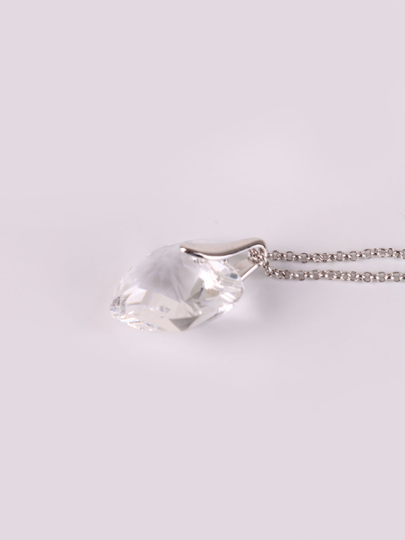 Rhodium Plated Crystal Diamond Shaped Necklace-4
