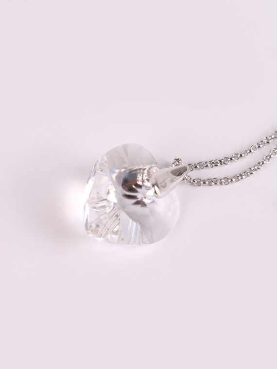 Rhodium Plated Crystal Diamond Shaped Necklace-3