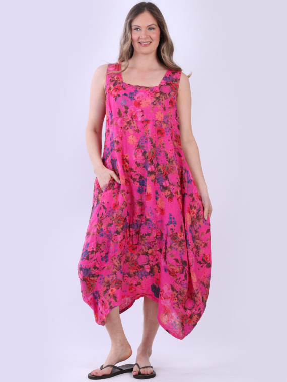 Sleeveless Floral Linen Dress