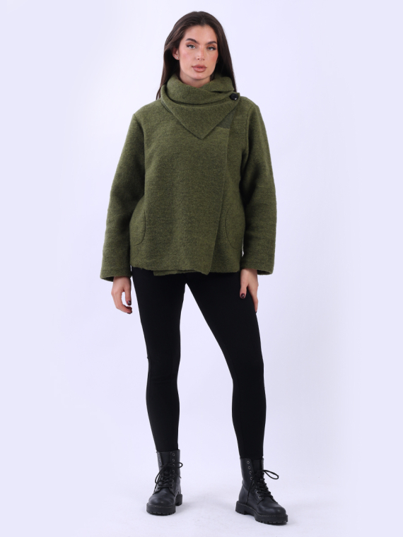 Cowl Neck Woolen Jacket-