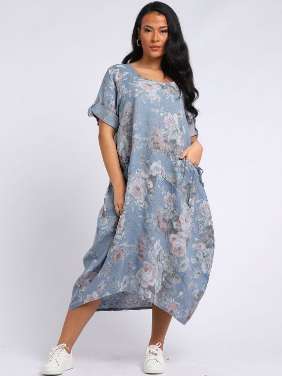 Wholesale Italian Floral Linen Lagenlook Dress