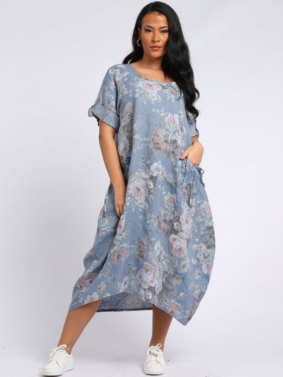 Italian Floral Linen Lagenlook Dress