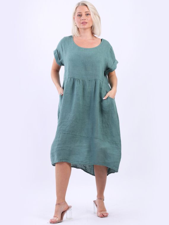 Wholesale Italian Front Pockets Quirky Style Linen Lagenlook Sponge Dress