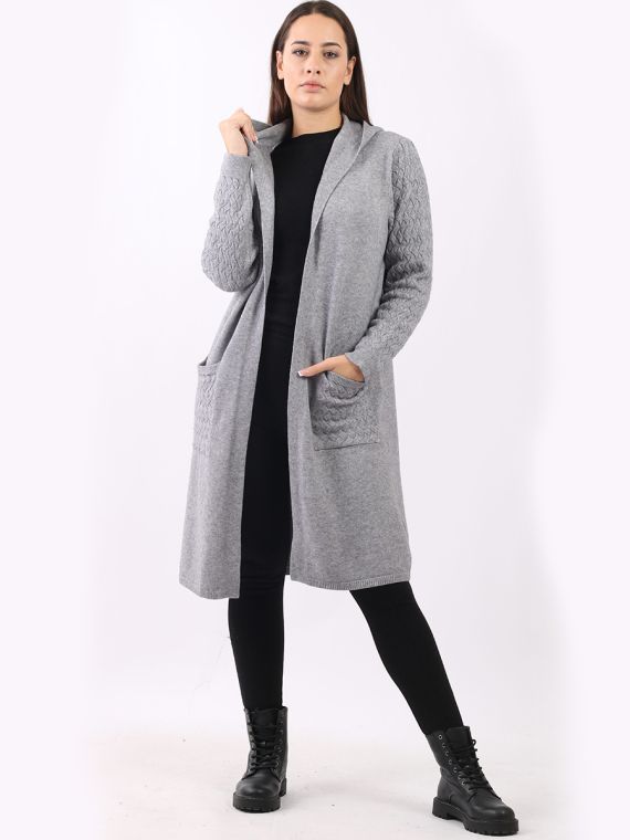 Wholesale Italian Plain Cable Knit Sleeves And Pockets Open Front