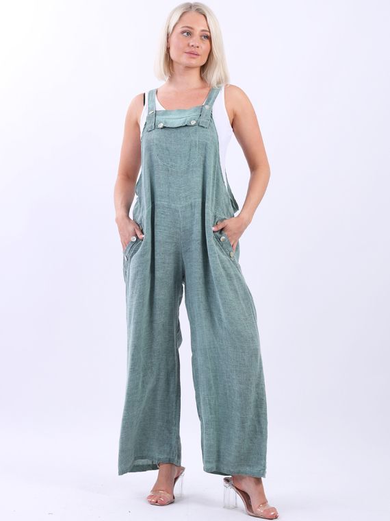 Italian Plain Linen Lagenlook Wide Leg Pabo Jumpsuit