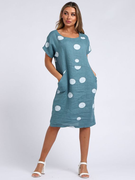 Wholesale Italian Polka Dot Front Pocket Lagenlook Linen Dress