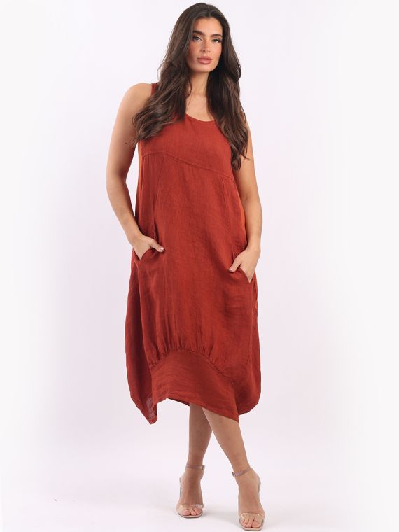 Red hot sale linen dress