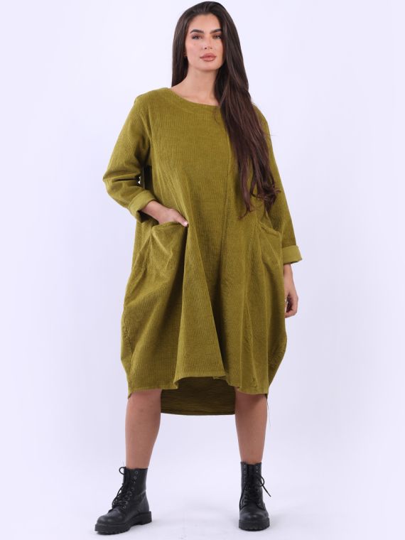 Wholesale Italian Solid Cotton Corduroy Lagenlook Plus Size Dress