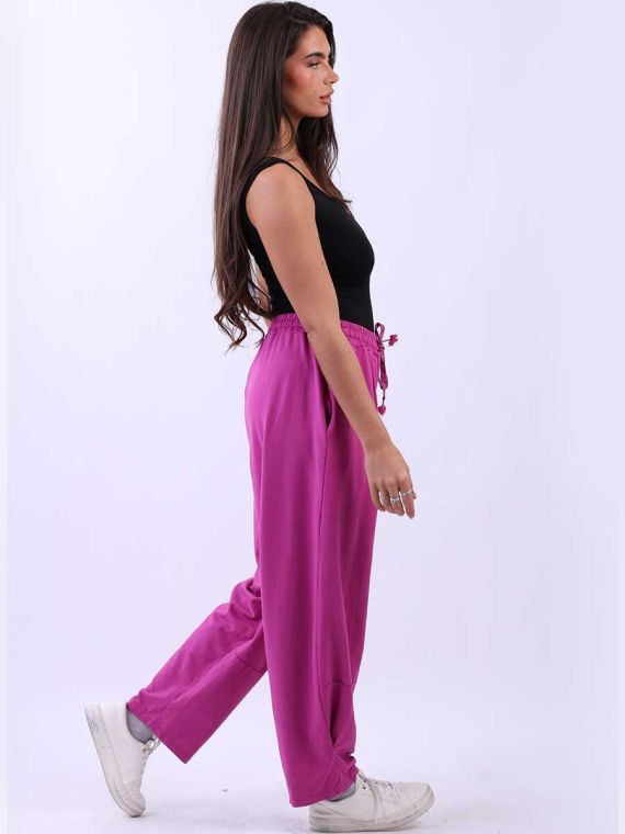 Italian Women Comfy Plain Slouchy Cotton Trouser