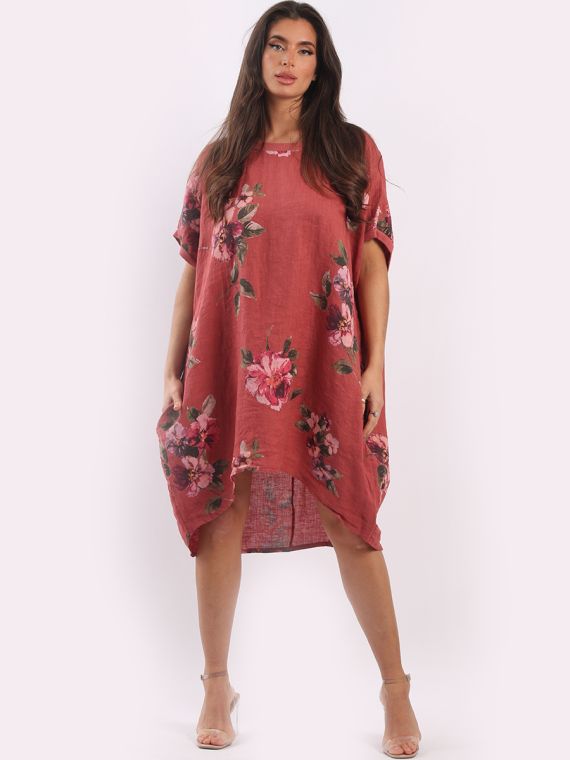 Wholesale Made In Italy Floral Print Linen Lagnelook Dress