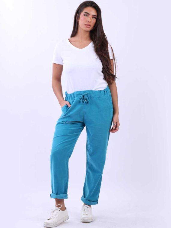 Made In Italy Ladies Universal Fit Plain Cotton Corduroy Pant