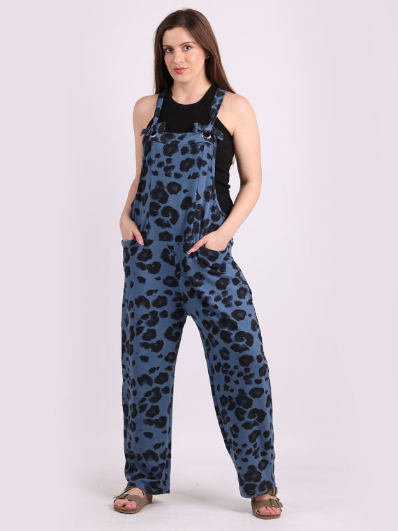 Made In Italy Leopard Print Cotton Lagenlook Dungaree