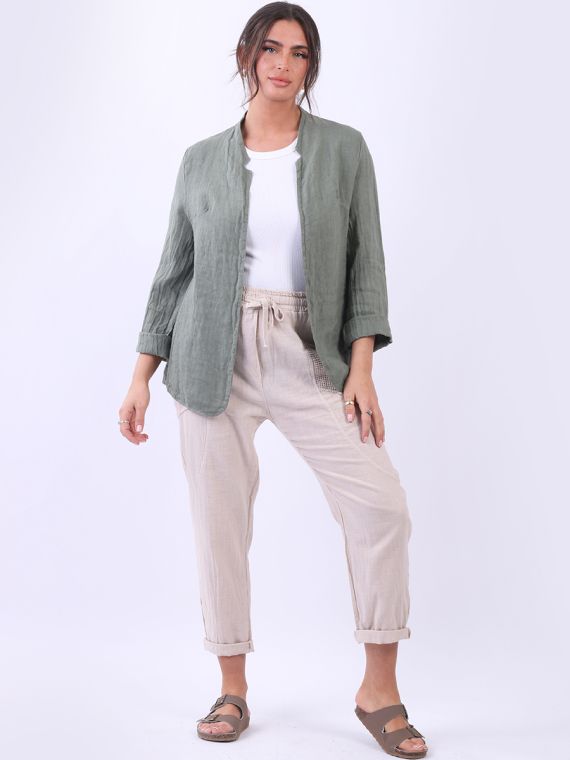 Wholesale Made In Italy Open Front Ladies Lagenlook Linen Jacket