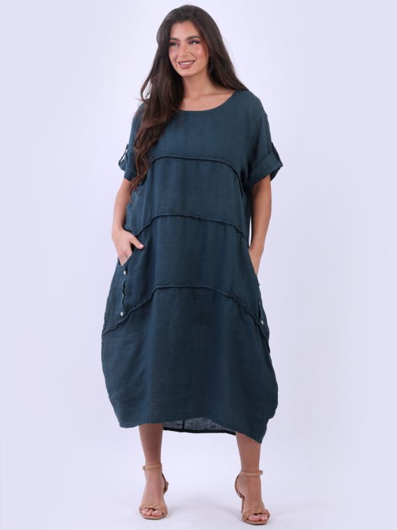 Wholesale Made In Italy Plain Linen Pleated Lagenlook Oversized Midi Dress