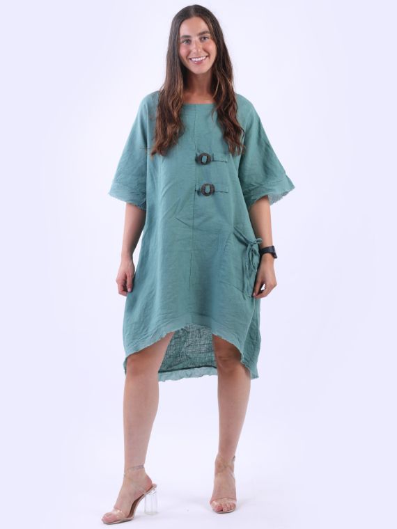 Wholesale Made In Italy Plain Linen Raw Edges Hi Lo Baggy Dress