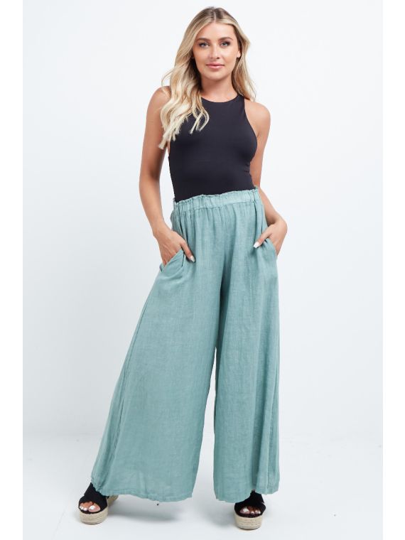 Wholesale Made In Italy Plain Wide Leg Linen Palazzo Pant