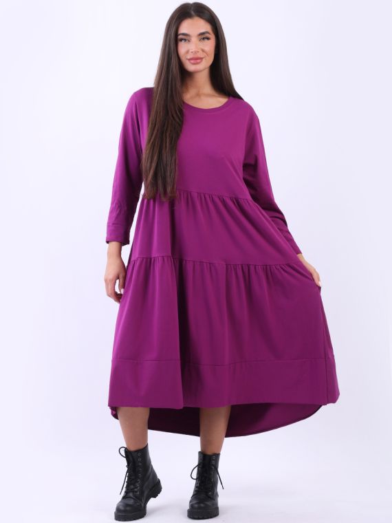 Made In Italy Plus Size Solid Cotton Lagenlook Tiered Midi Dress
