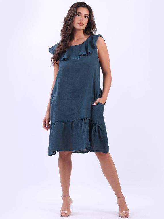 Ruffle neck cheap sleeveless dress