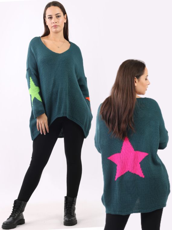 Made In Italy Triple Star Lagenlook High Low Knitted Jumper