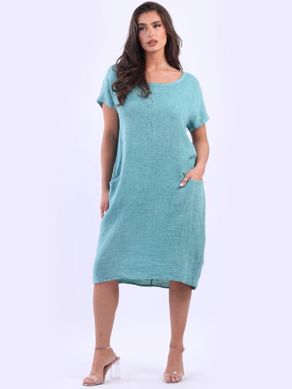 Linen shift dress with pockets online