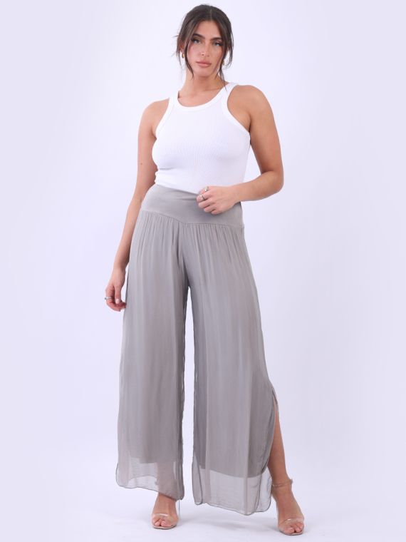 Wholesale Made In Italy Wide Leg Side Slit Ladies Silk Harem Trouser