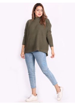 Cosy Plain Funnel Neck Knitted Lagenlook Baggy Style Jumper