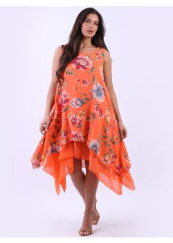 Italian 2 Layered Sleeveless Linen Lagenlook Floral Dress