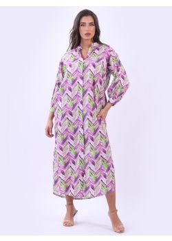 Italian Abstract Geometric Print Cotton Lagenlook Long Shirt Dress