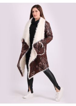 Italian Animal Print Open Front Faux Fur Lagenlook Woolen Coat