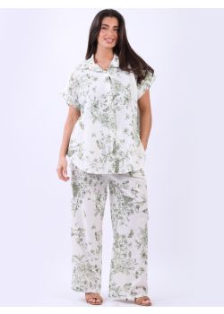 Italian Butterfly And Bloom Print Lagenlook Linen Women Shirt