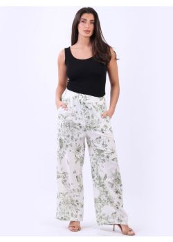 Italian Butterfly And Bloom Print Universal Fit Linen Pant