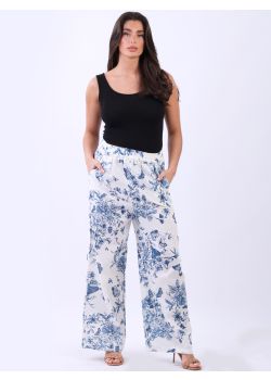 Italian Butterfly And Bloom Print Universal Fit Linen Pant