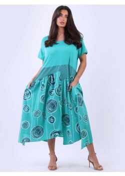 Italian Circle Print Cotton Lagenlook Plus Size Slouchy Dress