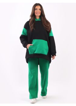Italian Color Block Lagenlook Kangaroo Pullover Hoodie Sweatshirt