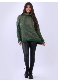 Italian Cowl Neck Baggy Knitted Wool Striped Jumper
