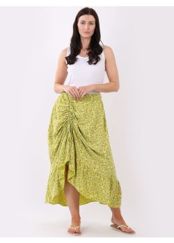 Italian Ditsy Floral Print Gathered Front Classy Skirt