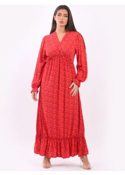 Italian Ditsy Floral Shirred Ruffle Hem Lagenlook Boho Maxi Dress