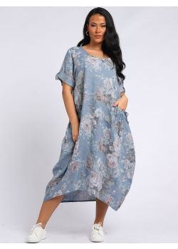 Italian Floral Linen Lagenlook Dress